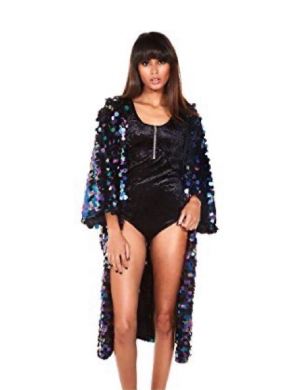 iHeartRaves Iridescent Jumbo Sequin Kimono Jacket Open Front Duster Festival